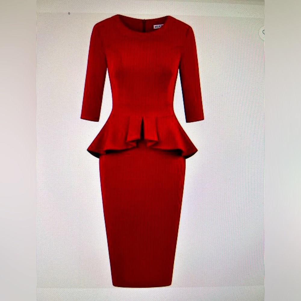 MUXXN women’s vintage three-quarter sleeve  midi Peplum Red Dress.  Size S.